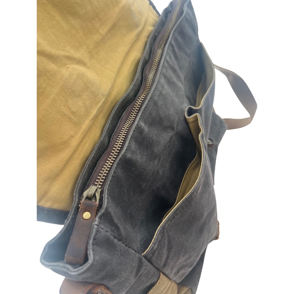 Mens Waxed Canvas Messenger Bag Leather Trim Laptop Satchel Charcoal Gray Brown - Picture 11 of 12